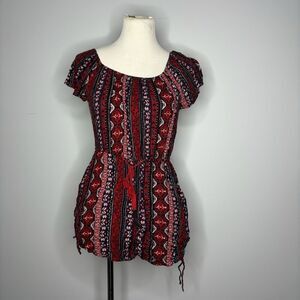 H&M- Red, Black & White Patterned Romper with Pockets
